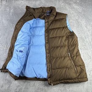 Lands End Vest Womens Medium Brown‎ Blue Goose Down Puffer Zip Sleeveless Jacket
